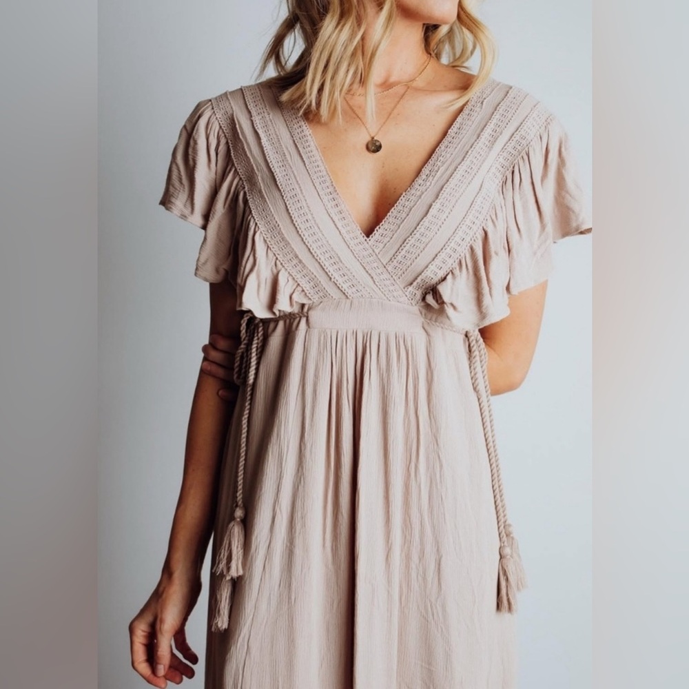 Baltic Born Cream Ruffled Midi Sundress